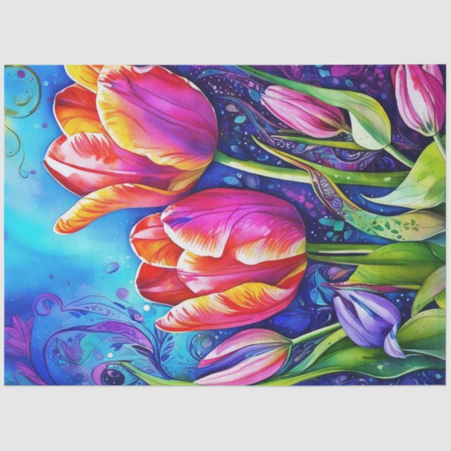 Primavera Floral Tulipas Papel Tecido (Frente )