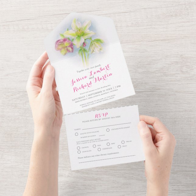 Primavera hellebore aquarela de Casamento RSVP (Aba destacável)