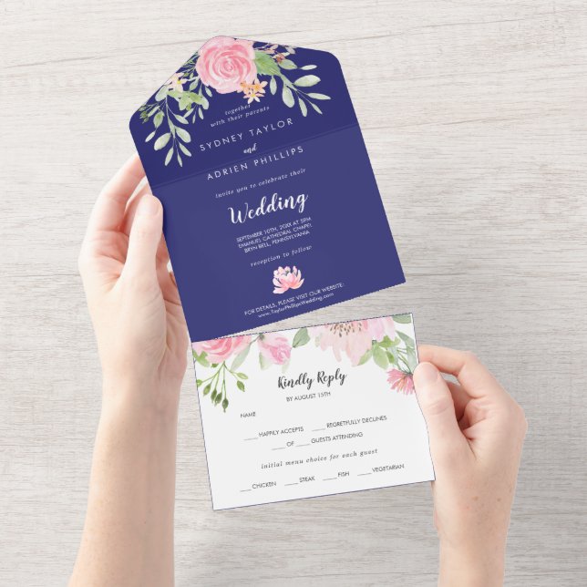 Primavera Peony Marinho Casamento Branco Tudo Em U (Aba destacável)