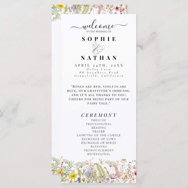 Primavera Summer Wildflower | Programa Casamento (Frente/Verso)