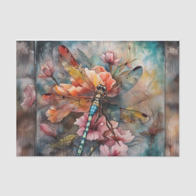 Primavera Watercolor Dragonfly - Papel Decoupage (Frente )
