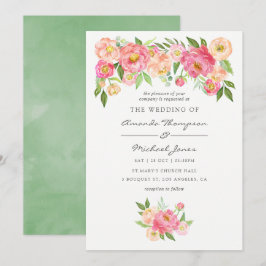 Primavera Watercolor Peonies Convite para Casament