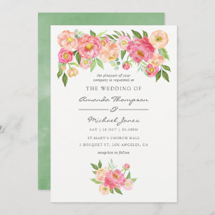 Primavera Watercolor Peonies Convite para Casament