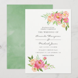 Primavera Watercolor Peonies Convite para Casament