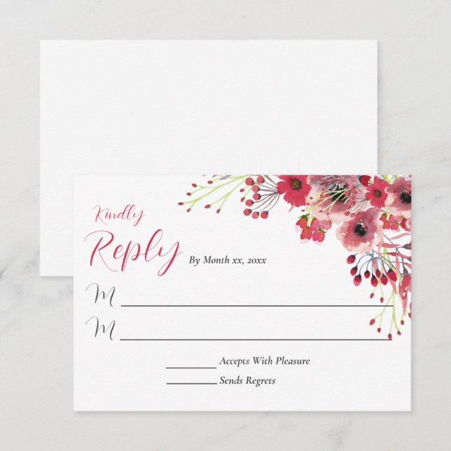 Primavera Watercolor Poppy Red Flowers Resposta De (Frente/Verso)