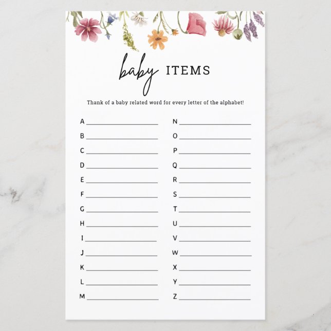 Primavera Wildflower Chá de fraldas Baby Alphabet  (Frente)