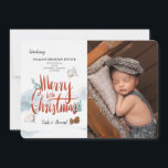 Primeira Cartão com fotos de Natal do Bebê<br><div class="desc">Uma bela maneira de apresentar sua nova chegada aos tempos de Natal. (Foto do Pessoas criada por mdjaff - www.freepik.com). (Vetor de aquarela criado por rawpixel.com - www.freepik.com). O cartão é fácil de personalizar com suas opções de texto, fonte, cor da fonte e forma de papel. Não exatamente o que...</div>