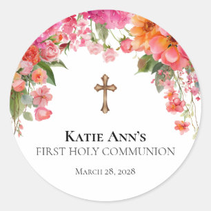 Primeira Comunhão Adesivo Floral Personalizado