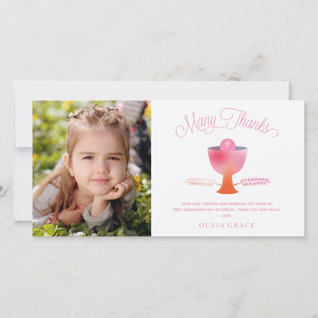 Primeira Comunhão Agradecida Cartão com fotos - Ga (Frente)