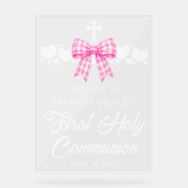 Primeira Comunhão da Menina Laço Xadrez Rosa Bem-v