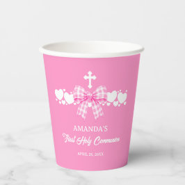 Primeira Comunhão de Menina Laço Xadrez Rosa