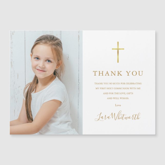Primeira Comunhão Dourada Obrigado Foto (Frente)