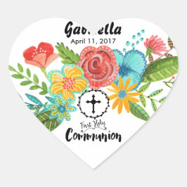Primeira Comunhão Flor | Adesivo de Coração
