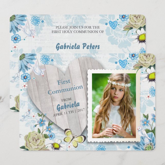 Primeira Comunhão Floral | Convites de Foto (Frente/Verso)