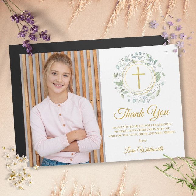 Primeira Comunhão Foto Agradecimento Vegetação (Greenery First Holy Communion Photo Thank You)