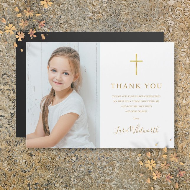 Primeira Comunhão Ouro Agradecimento Foto (First Holy Communion Gold Thank You Photo)