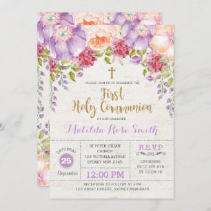 Primeira Comunidade Sagrada Convite Purple Dourado