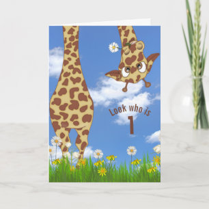Primeira girafa de aniversário no cartão