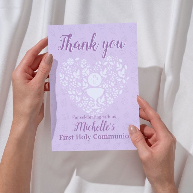 Primeira Santa Cartões de agradecimentos Flat (Get this sweet personalized design for First Holy Communion Thank You Card for a Catholic girl)