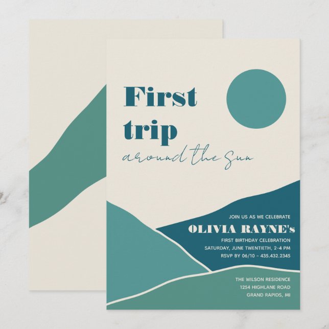 Primeira viagem ao redor do Sol | Convite de anive (Frente/Verso)