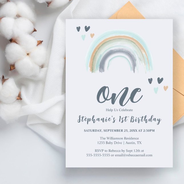 Primeiro aniversario Azul Boho Arco-Íris (Criador carregado)