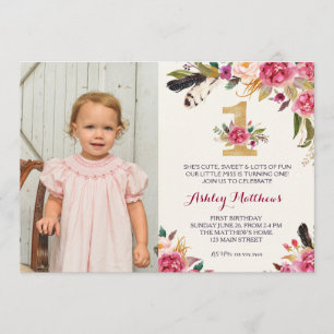 primeiro aniversario boho feather PRIMEIRO Convite