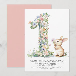 Primeiro Aniversário, Convite Floral Um e Bunny