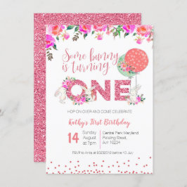 Primeiro aniversario Cony Floral Convite Rosa Bril