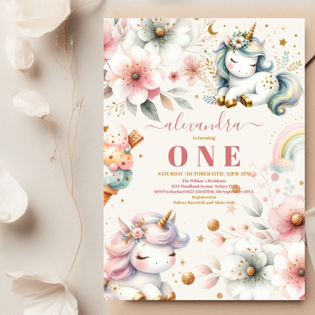 Primeiro aniversario de Convite do Rainbow Unicórn (Criador carregado)