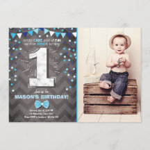 Primeiro Aniversário do Convite Um Marinho Blue Bo