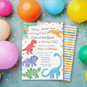 Primeiro aniversario do Dinossauro Convite Colorid