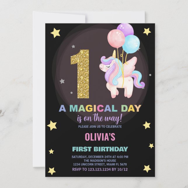 Primeiro Aniversário do Unicórn Convites de Aniver (Frente)