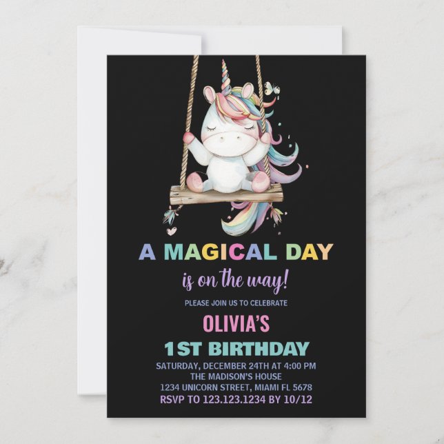 Primeiro Aniversário do Unicórn Convites de Aniver (Frente)