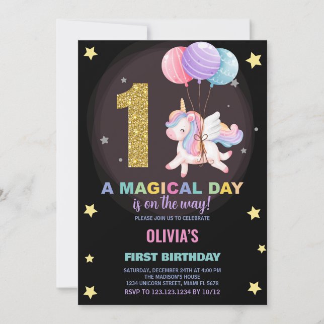 Primeiro Aniversário do Unicórn Convites de Aniver (Frente)