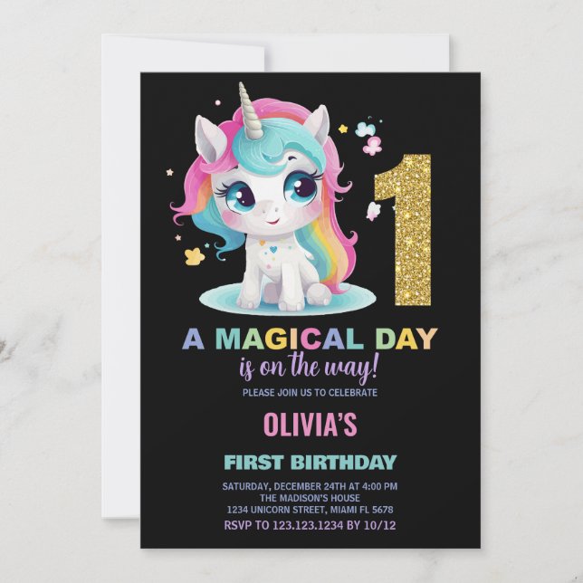 Primeiro Aniversário do Unicórn Convites de Aniver (Frente)