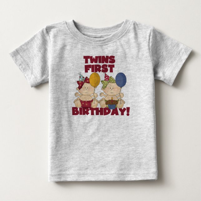 Primeiro aniversario Gêmeos - Camisetas e presente (Frente)