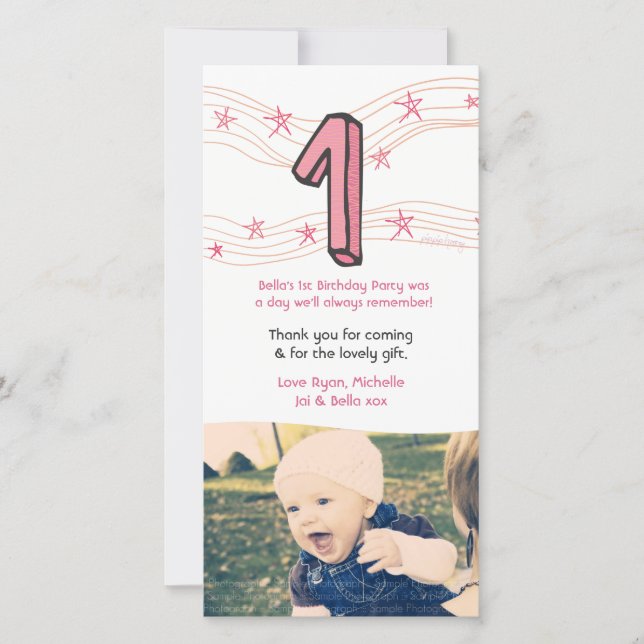 Primeiro aniversario Neném 1 Obrigado Cartão com f (Frente)