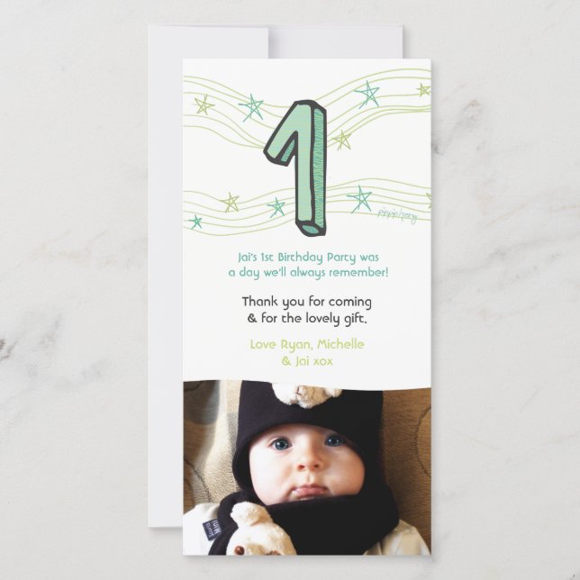 Primeiro aniversario Neném 1 Obrigado Cartão com f (Frente)