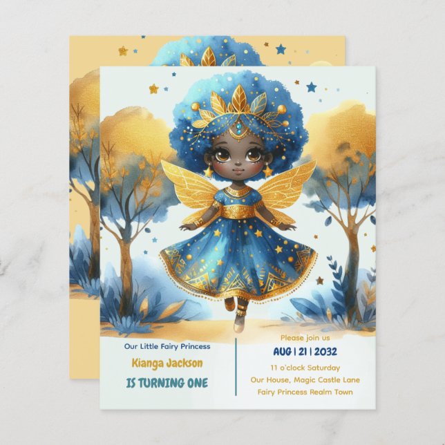 primeiro aniversario Pequena Fada Princesa African (Frente/Verso)