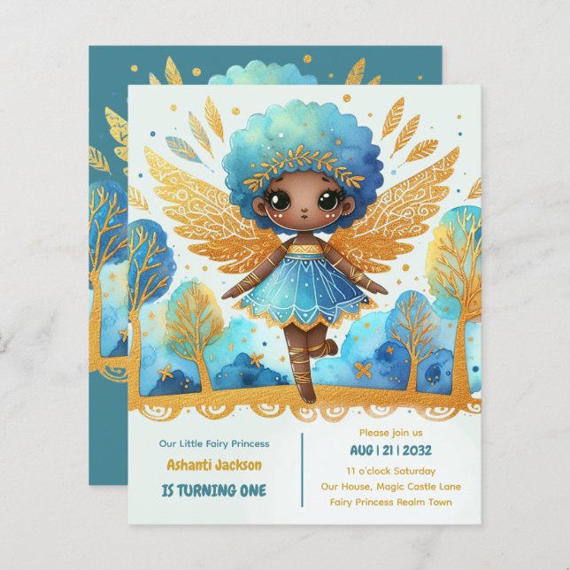 primeiro aniversario Pequena Fada Princesa African (Frente/Verso)