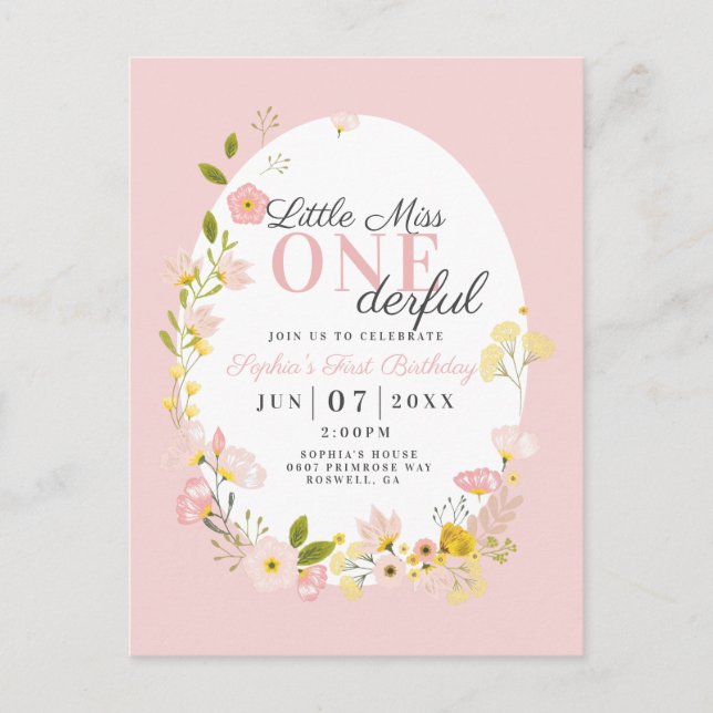 Primeiro Aniversário Pequena Miss Um Convite Marav (Frente)