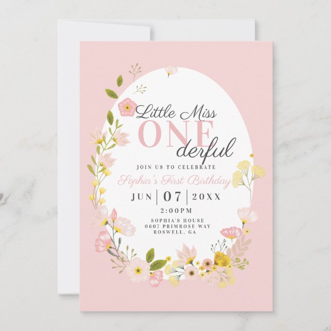 Primeiro Aniversário Pequena Miss Um Convite Marav (Frente)