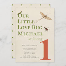 Primeiro Aniversário Pequeno Inseto Amor Convite P
