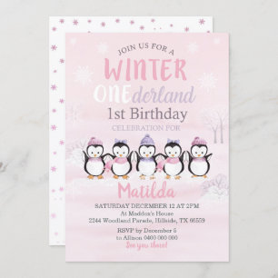 primeiro aniversario Pinguim Convite Winter Oneder