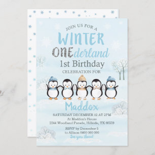 primeiro aniversario Pinguim Convite Winter Oneder
