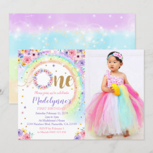 primeiro aniversario Rainbow Photo Convite Rainbow