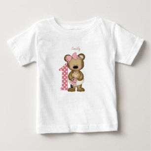 Primeiro Aniversário Rapariga de Teddy com T-Shirt