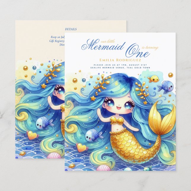 Primeiro aniversario Sereia ou EDIT AGE Teal Doura (Frente/Verso)