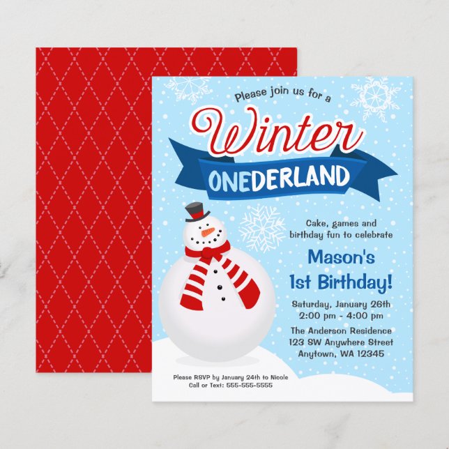 Primeiro aniversario Snowman Winter ONEderland (Frente/Verso)