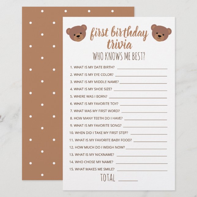 Primeiro Aniversário Trivia Que Me Conhece O Melho (Frente/Verso)